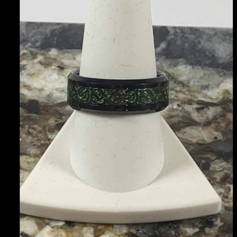 Tungsten size 9.5 ring w/ green inlay